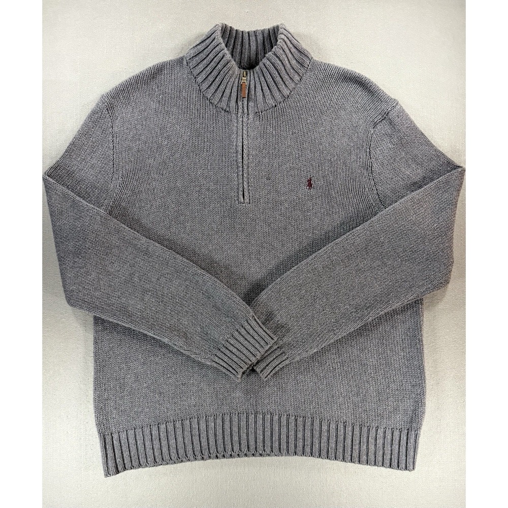 Polo Ralph Lauren Men's Gray 1/4 Zip Sweater Size XXL  Ribbed Collar & Trim VTG